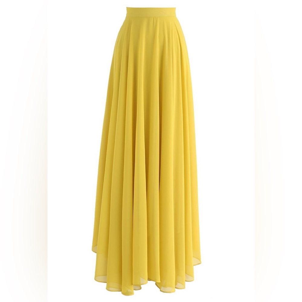 Chicwish Bright Yellow Pleated Fully Lined Maxi Skirt - Picture 2 of 11